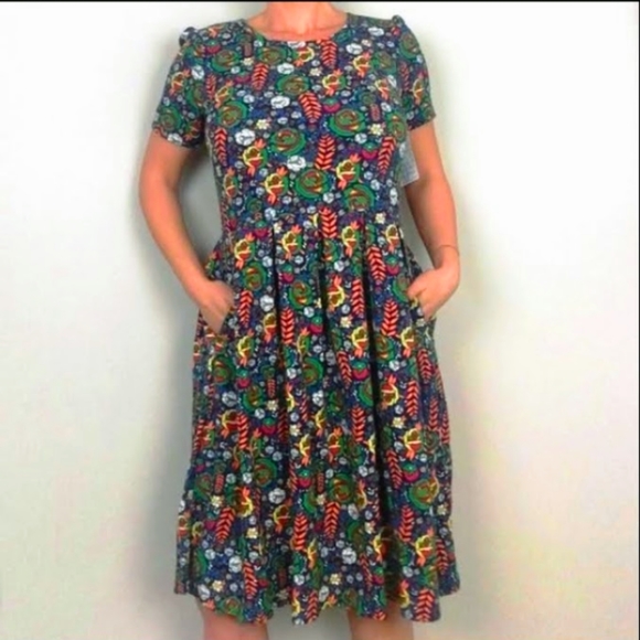 LuLaRoe Dresses & Skirts - LULAROE AMELIA Tattoo Rose Print Pleated Dress